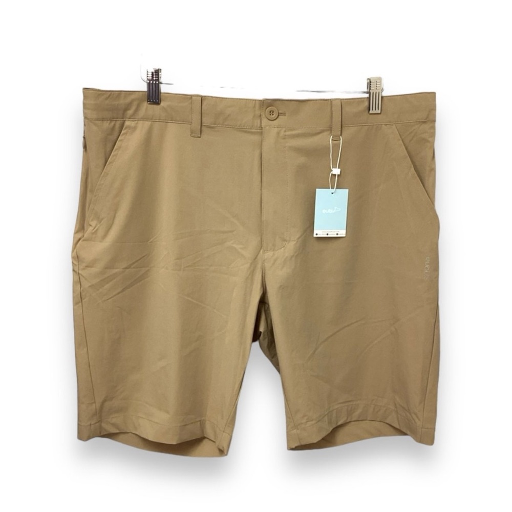 Eubi Mens 9” Weekender Solid Lightweight Air Chinos, Khaki, size XXL